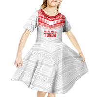 Custom Mate Ma'a Tonga Heritage Kid Short Sleeve Dress Pacific Tribal Rugby White Edition - Polynesian Pride