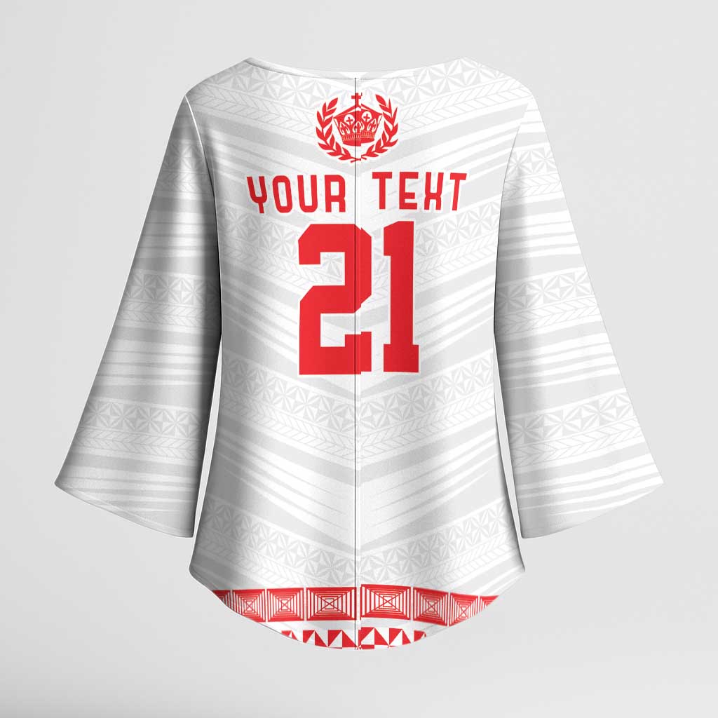 Custom Mate Ma'a Tonga Heritage Kimono Sleeve Blouse Pacific Tribal Rugby White Edition - Polynesian Pride