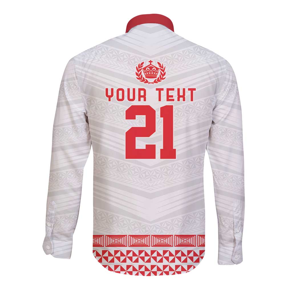 Custom Mate Ma'a Tonga Heritage Long Sleeve Button Shirt Pacific Tribal Rugby White Edition - Polynesian Pride