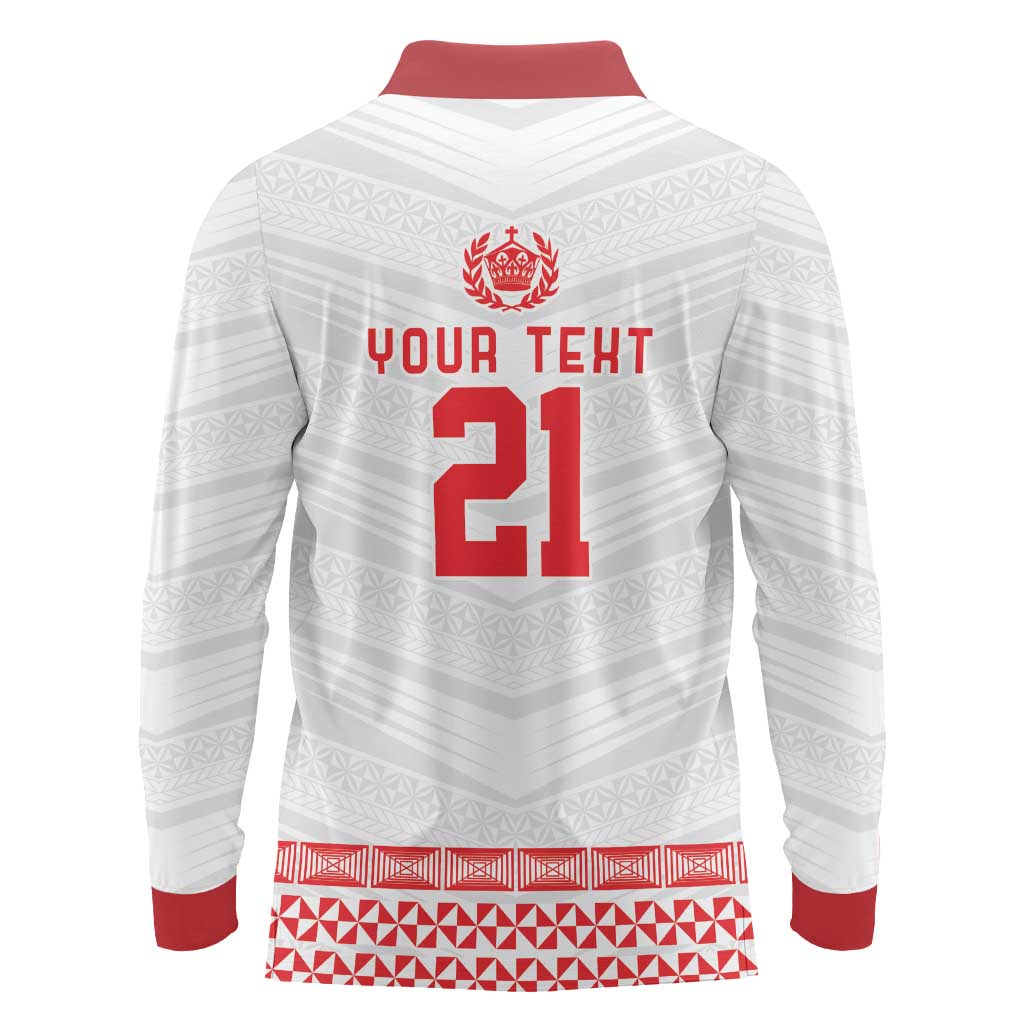Custom Mate Ma'a Tonga Heritage Long Sleeve Polo Shirt Pacific Tribal Rugby White Edition - Polynesian Pride