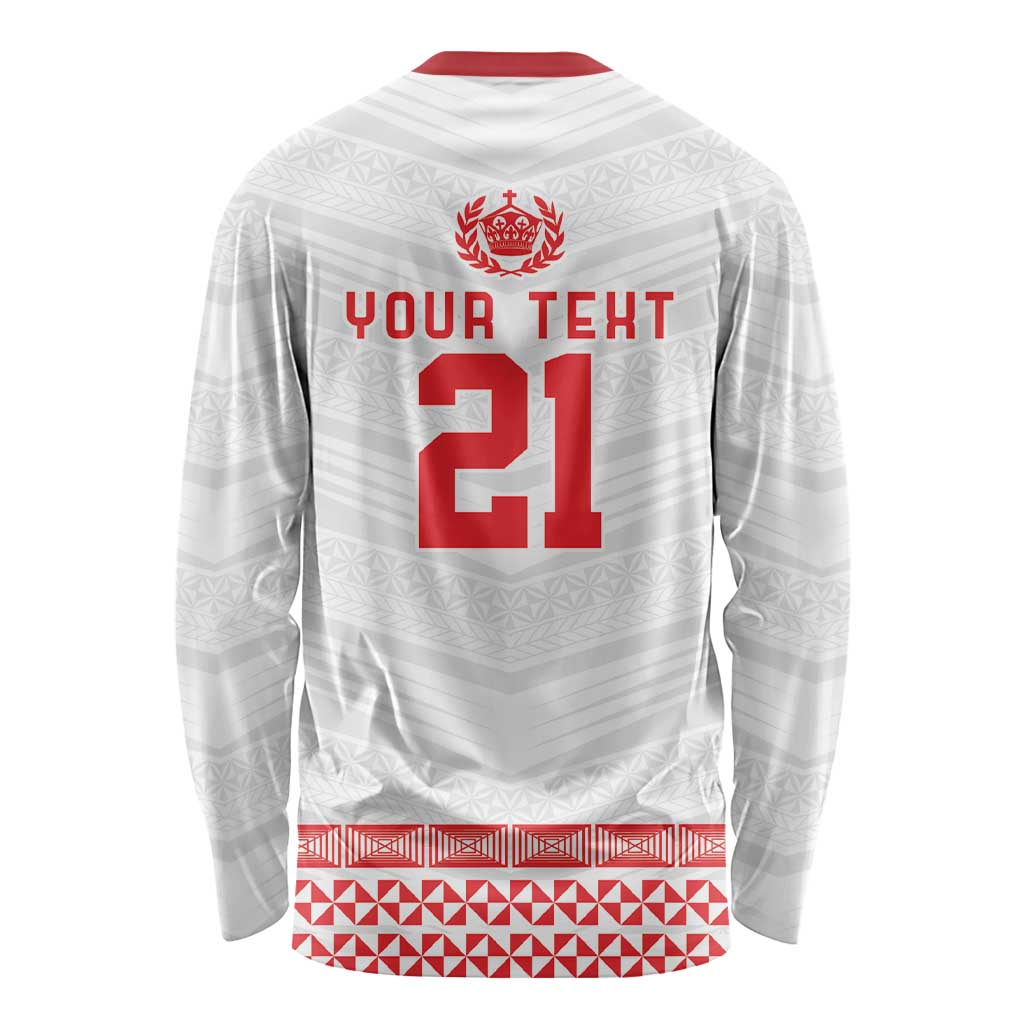 Custom Mate Ma'a Tonga Heritage Long Sleeve Shirt Pacific Tribal Rugby White Edition - Polynesian Pride