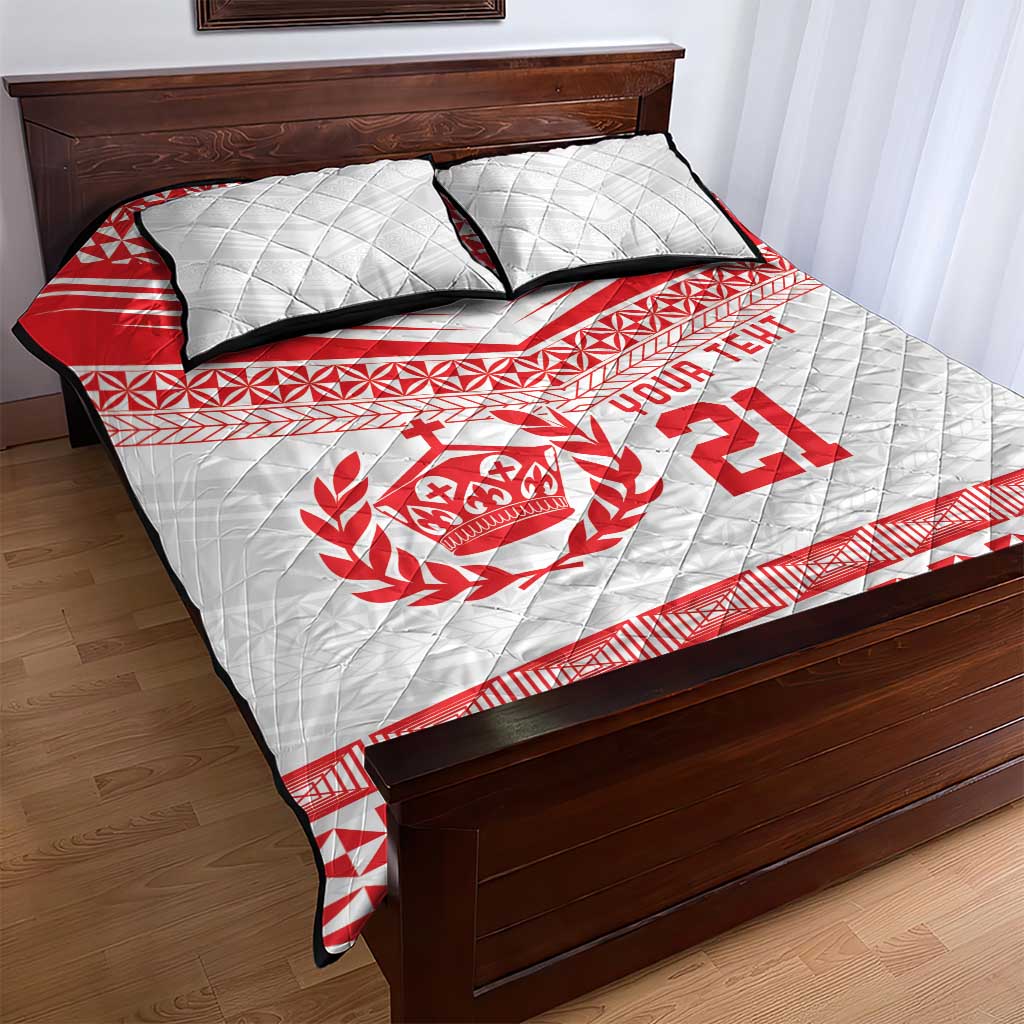 Custom Mate Ma'a Tonga Heritage Quilt Bed Set Pacific Tribal Rugby White Edition - Polynesian Pride