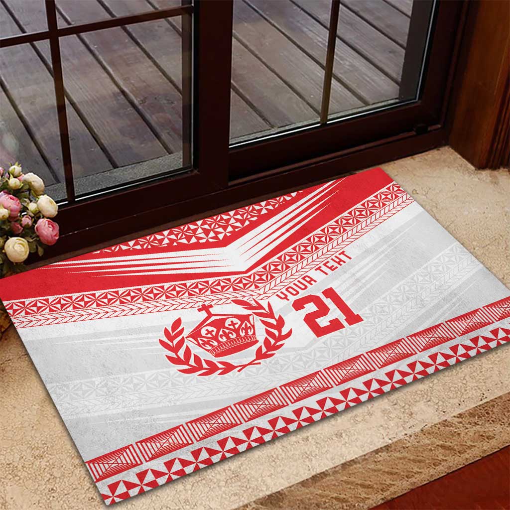 Custom Mate Ma'a Tonga Heritage Rubber Doormat Pacific Tribal Rugby White Edition - Polynesian Pride