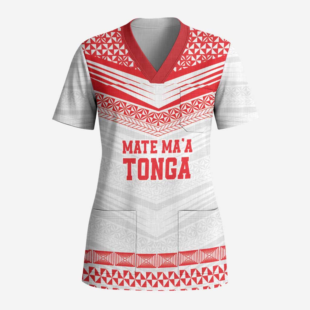 Custom Mate Ma'a Tonga Heritage Scrub Top Pacific Tribal Rugby White Edition - Polynesian Pride