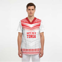 Custom Mate Ma'a Tonga Heritage Scrub Top Pacific Tribal Rugby White Edition - Polynesian Pride