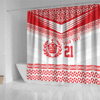 Custom Mate Ma'a Tonga Heritage Shower Curtain Pacific Tribal Rugby White Edition - Polynesian Pride