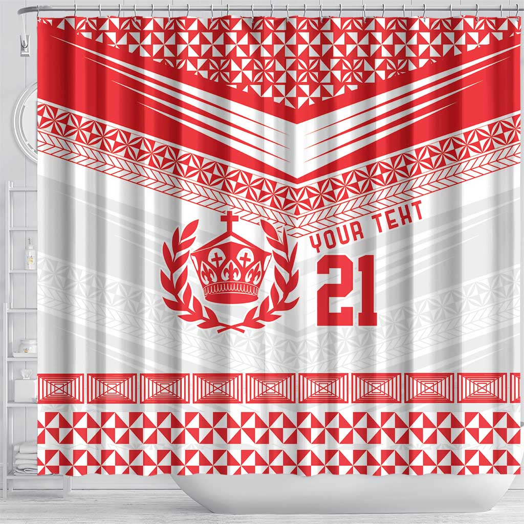 Custom Mate Ma'a Tonga Heritage Shower Curtain Pacific Tribal Rugby White Edition - Polynesian Pride
