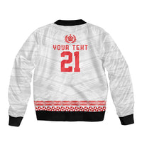 Custom Mate Ma'a Tonga Heritage Sleeve Zip Bomber Jacket Pacific Tribal Rugby White Edition - Polynesian Pride