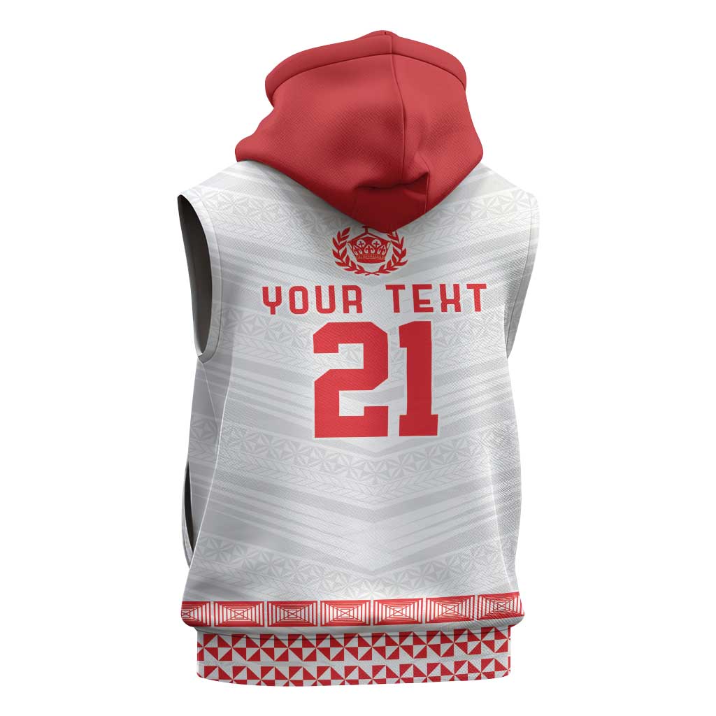 Custom Mate Ma'a Tonga Heritage Sleeveless Hoodie Pacific Tribal Rugby White Edition - Polynesian Pride