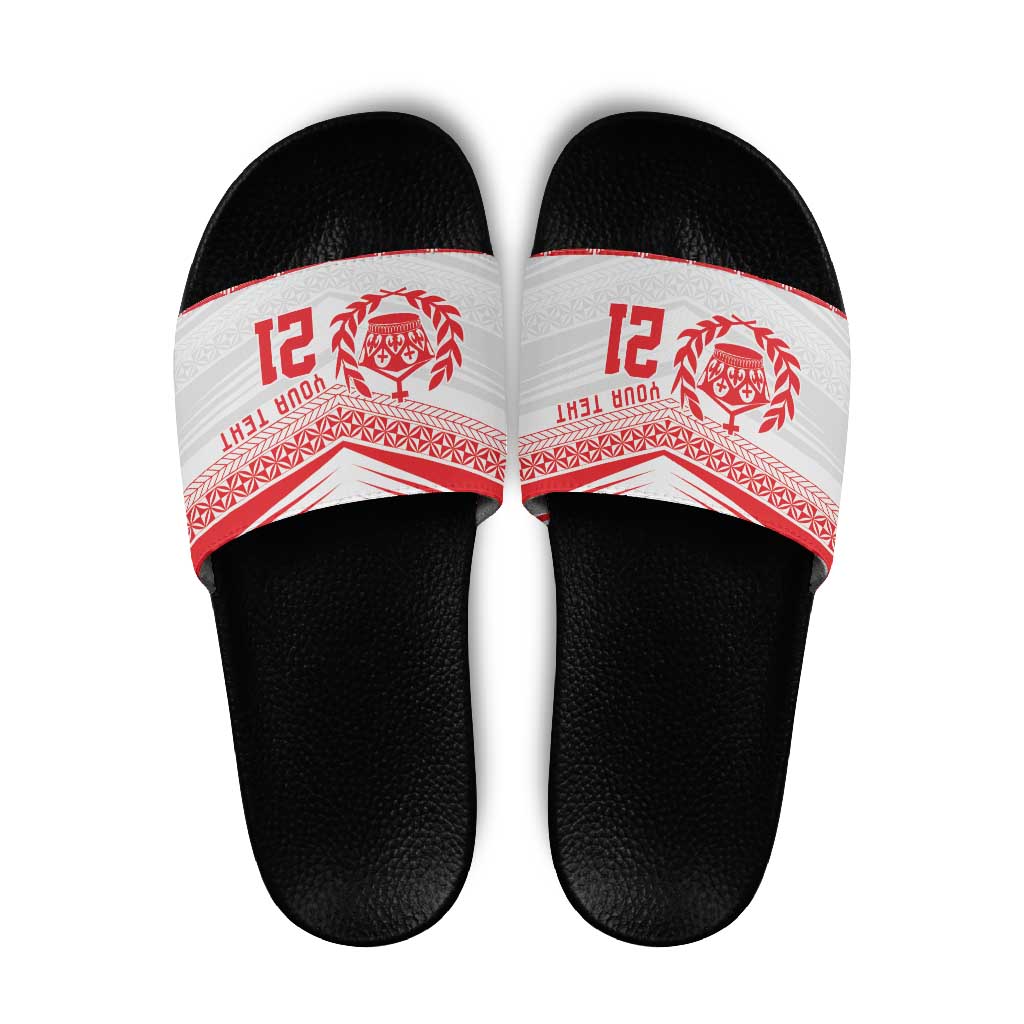 Custom Mate Ma'a Tonga Heritage Slide Sandals Pacific Tribal Rugby White Edition - Polynesian Pride