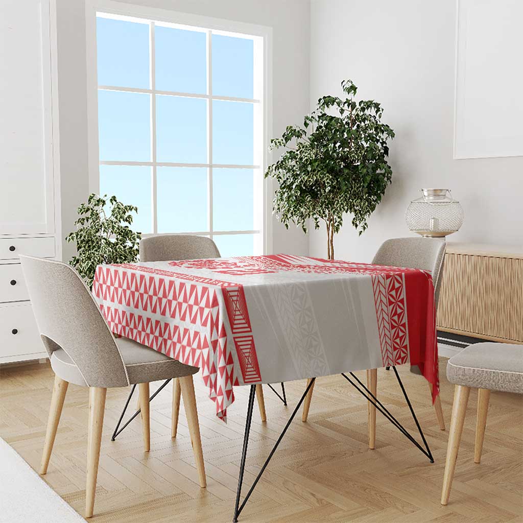 Custom Mate Ma'a Tonga Heritage Tablecloth Pacific Tribal Rugby White Edition - Polynesian Pride