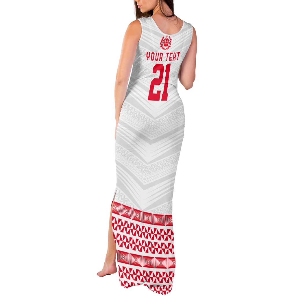 Custom Mate Ma'a Tonga Heritage Tank Maxi Dress Pacific Tribal Rugby White Edition - Polynesian Pride