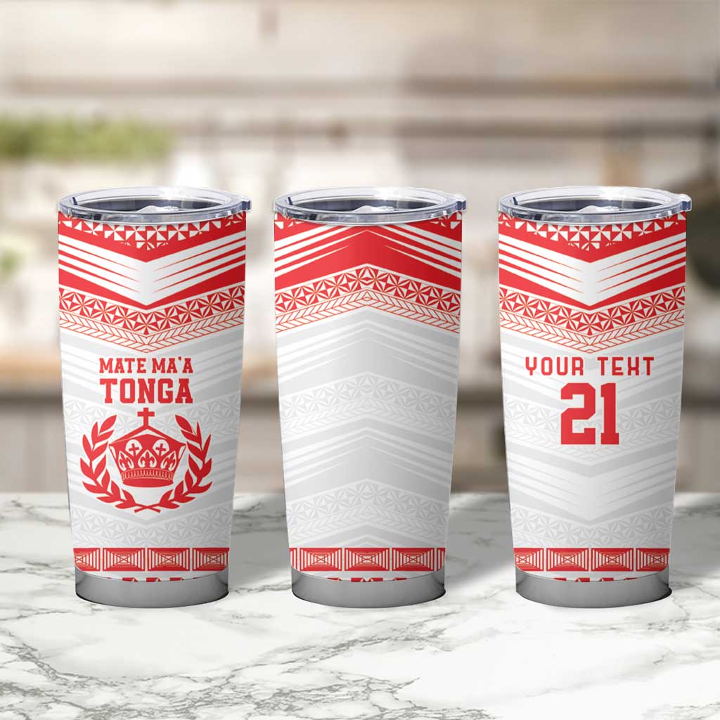 Custom Mate Ma'a Tonga Heritage Tumbler Cup Pacific Tribal Rugby White Edition - Polynesian Pride