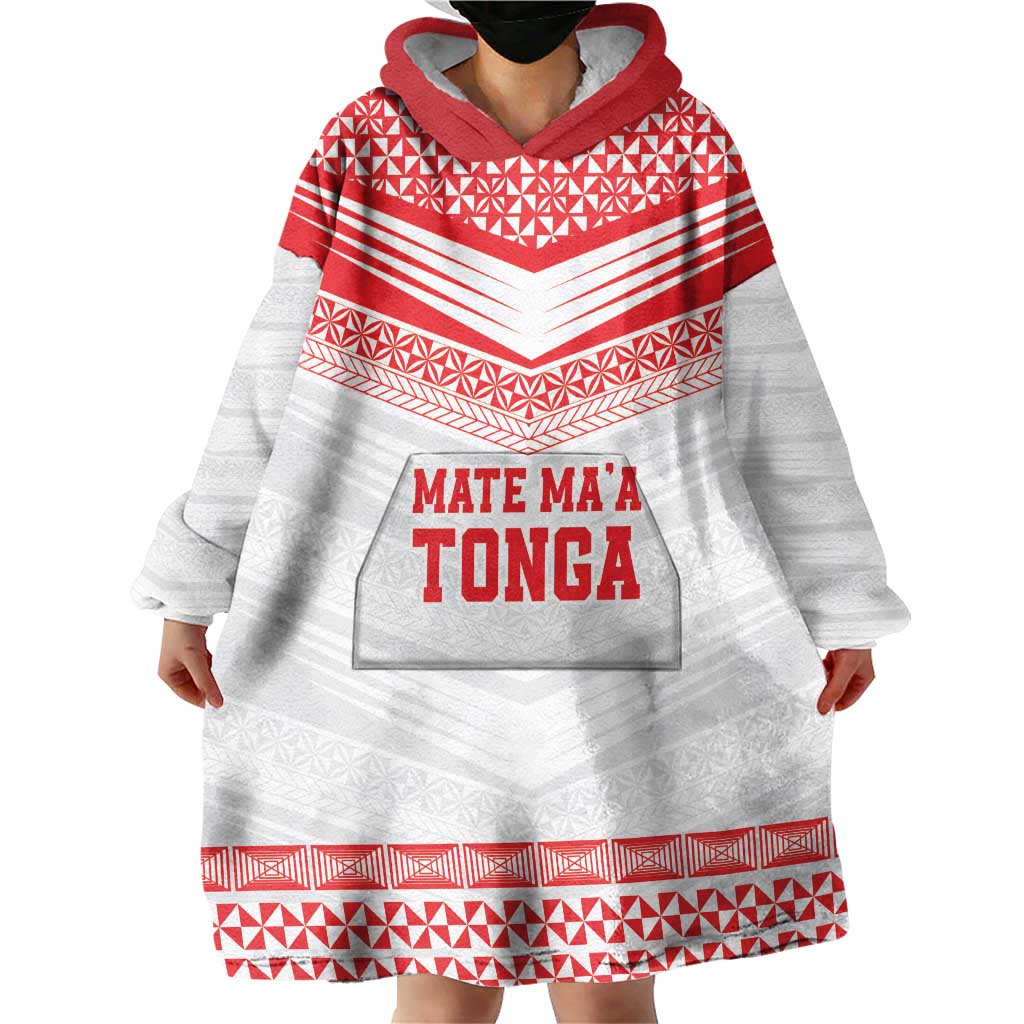 Custom Mate Ma'a Tonga Heritage Wearable Blanket Hoodie Pacific Tribal Rugby White Edition - Polynesian Pride
