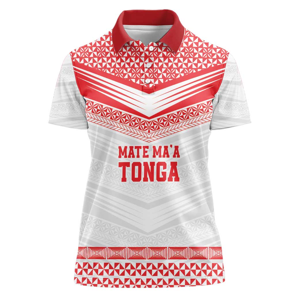 Custom Mate Ma'a Tonga Heritage Women Polo Shirt Pacific Tribal Rugby White Edition - Polynesian Pride