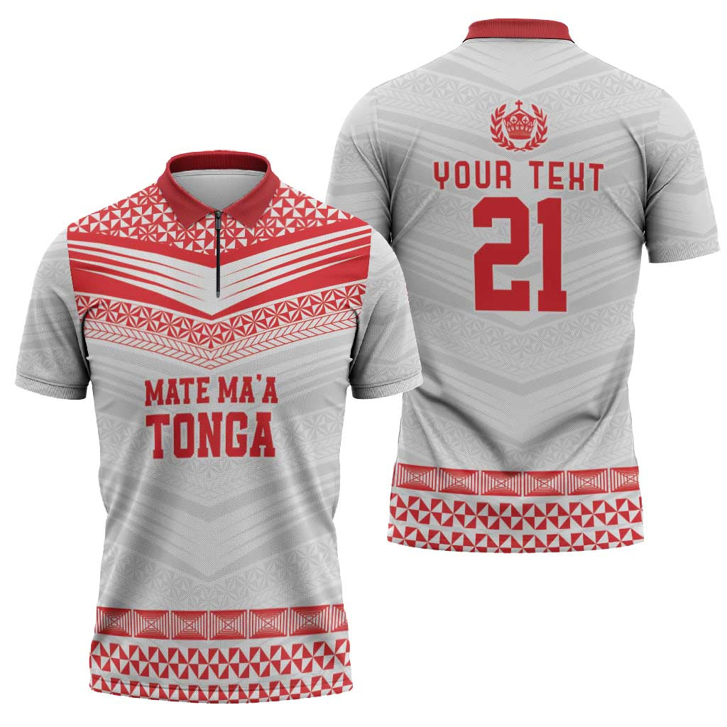 Custom Mate Ma'a Tonga Heritage Zipper Polo Shirt Pacific Tribal Rugby White Edition - Polynesian Pride