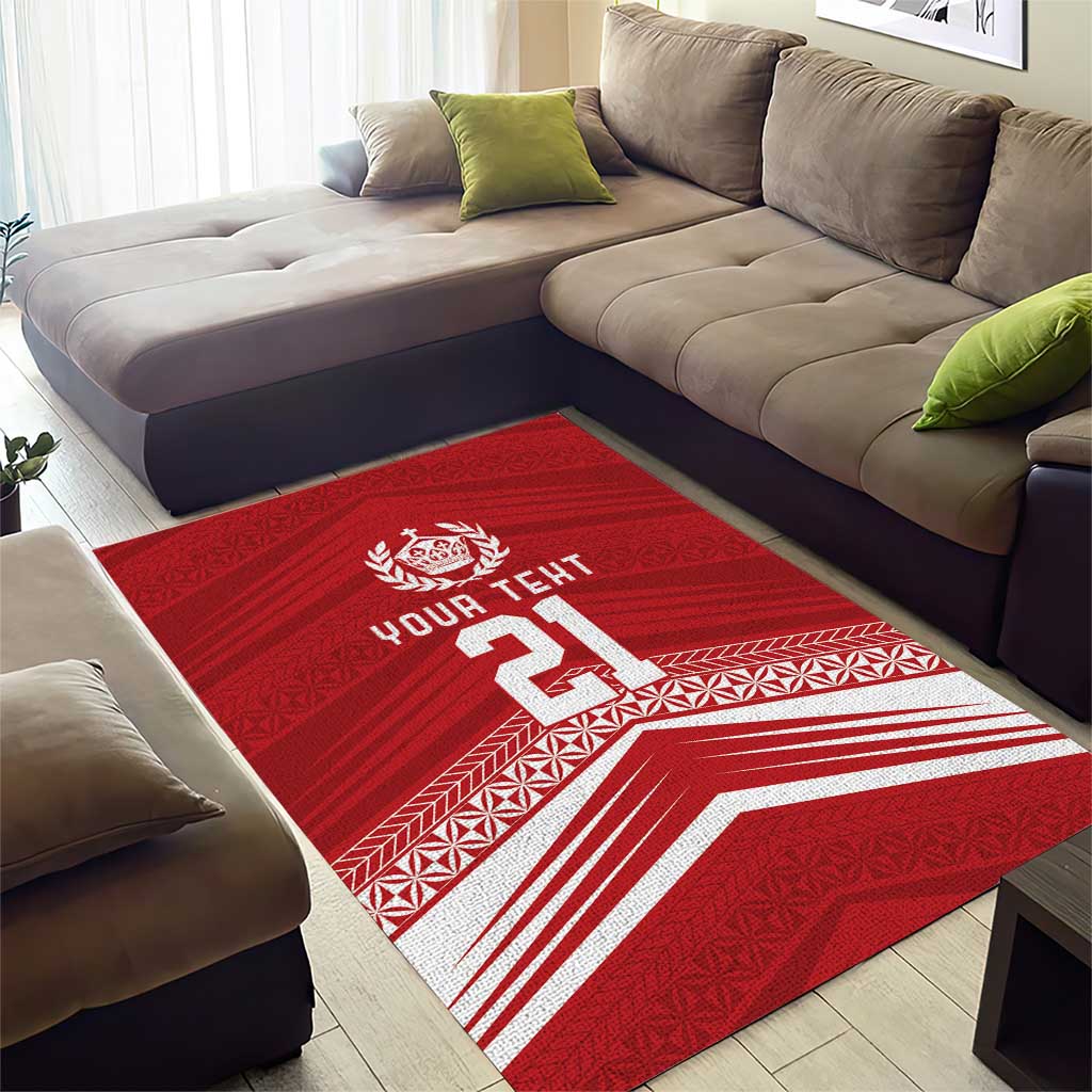 Custom Pacific Rugby Spirit Area Rug Tonga Ngatu Pride Red Edition - Polynesian Pride