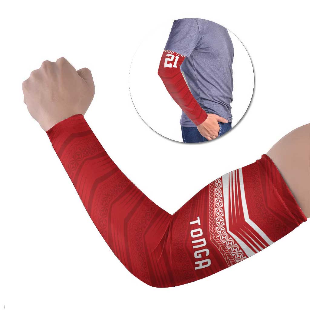 Custom Pacific Rugby Spirit Arm Sleeves Tonga Ngatu Pride Red Edition - Polynesian Pride