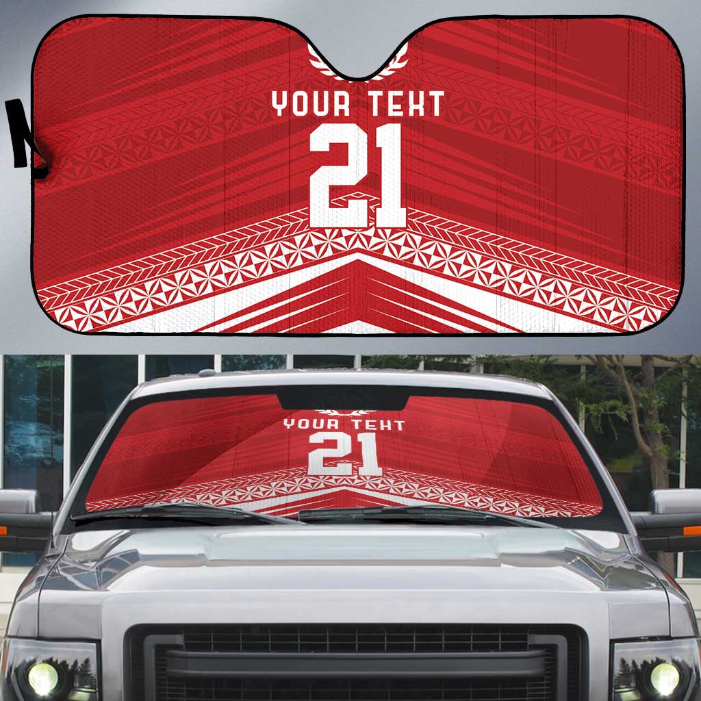 Custom Pacific Rugby Spirit Auto Sun Shade Tonga Ngatu Pride Red Edition - Polynesian Pride