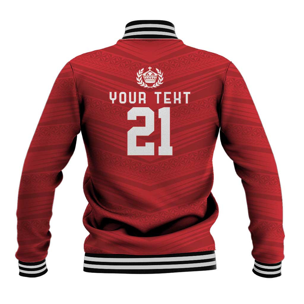 Custom Pacific Rugby Spirit Baseball Jacket Tonga Ngatu Pride Red Edition - Polynesian Pride