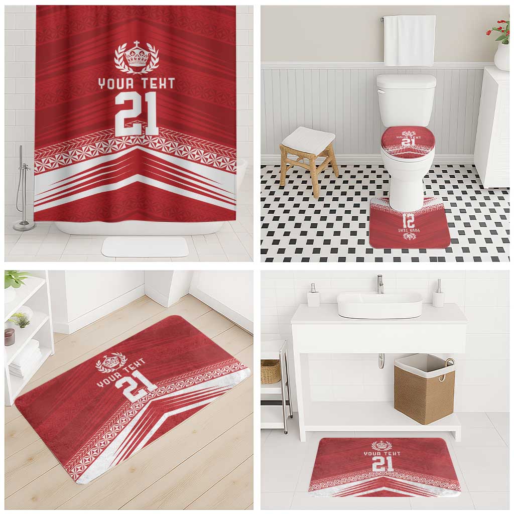 Custom Pacific Rugby Spirit Bathroom Set Tonga Ngatu Pride Red Edition - Polynesian Pride