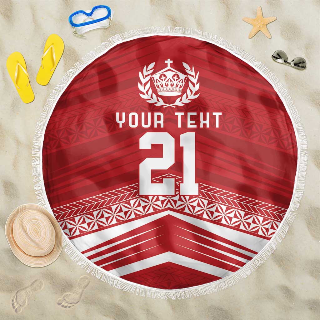 Custom Pacific Rugby Spirit Beach Blanket Tonga Ngatu Pride Red Edition - Polynesian Pride