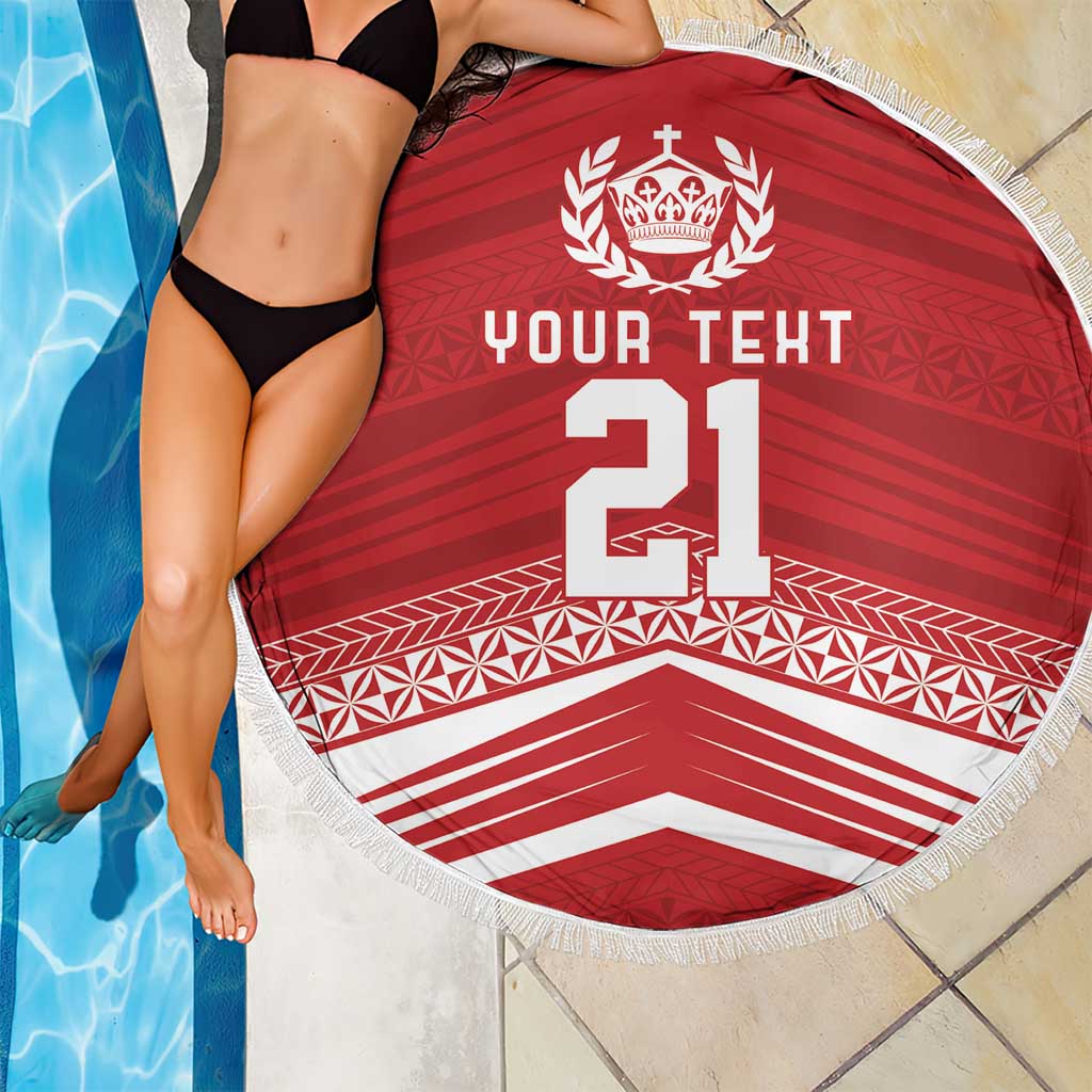 Custom Pacific Rugby Spirit Beach Blanket Tonga Ngatu Pride Red Edition - Polynesian Pride