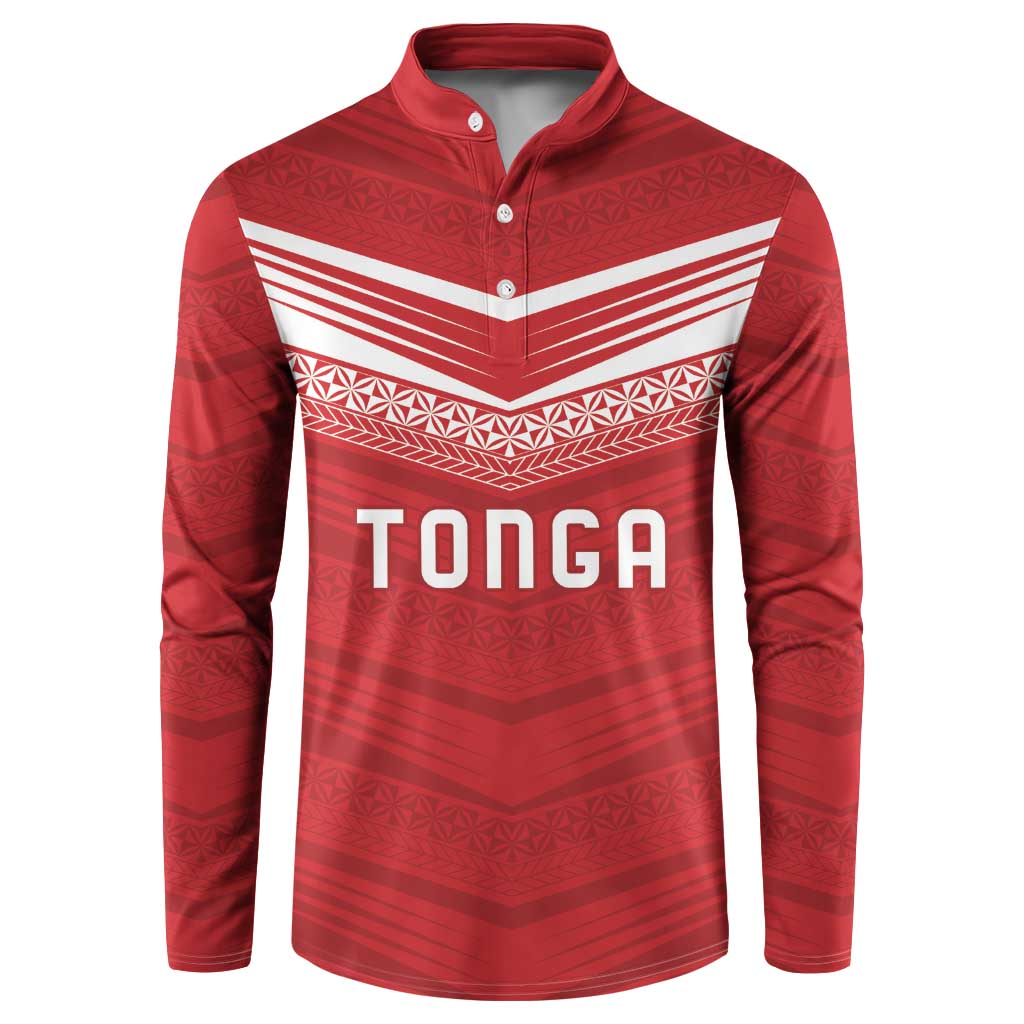 Custom Pacific Rugby Spirit Button Sweatshirt Tonga Ngatu Pride Red Edition - Polynesian Pride