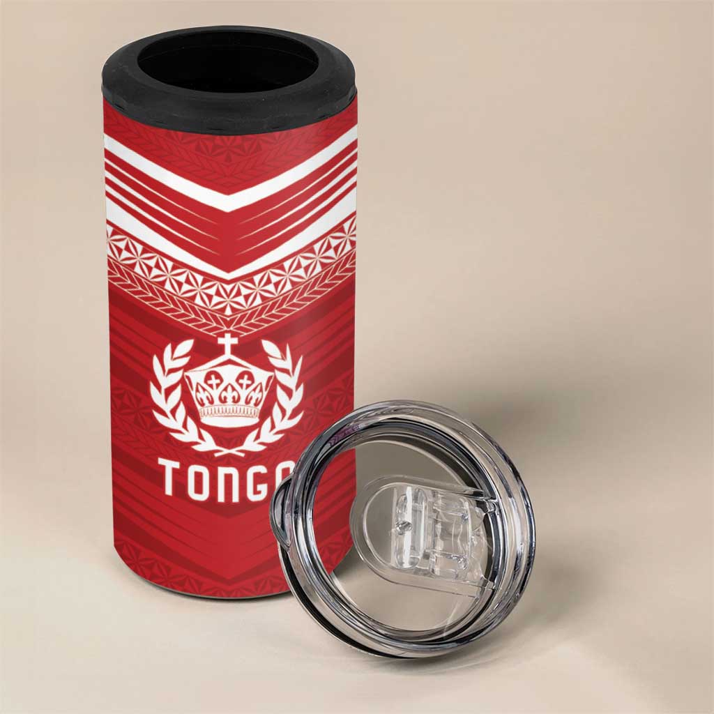 Custom Pacific Rugby Spirit 4 in 1 Can Cooler Tumbler Tonga Ngatu Pride Red Edition - Polynesian Pride