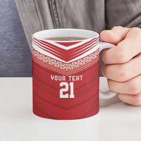 Custom Pacific Rugby Spirit Ceramic Mug Tonga Ngatu Pride Red Edition - Polynesian Pride