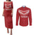 Custom Pacific Rugby Spirit Couples Matching Puletasi and Long Sleeve Button Shirt Tonga Ngatu Pride Red Edition - Polynesian Pride