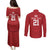 Custom Pacific Rugby Spirit Couples Matching Puletasi and Long Sleeve Button Shirt Tonga Ngatu Pride Red Edition - Polynesian Pride