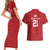 Custom Pacific Rugby Spirit Couples Matching Short Sleeve Bodycon Dress and Hawaiian Shirt Tonga Ngatu Pride Red Edition - Polynesian Pride