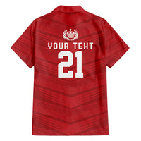 Custom Pacific Rugby Spirit Family Matching Off The Shoulder Long Sleeve Dress and Hawaiian Shirt Tonga Ngatu Pride Red Edition - Polynesian Pride