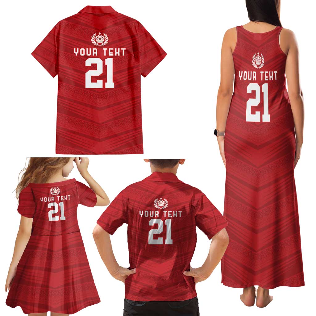 Custom Pacific Rugby Spirit Family Matching Tank Maxi Dress and Hawaiian Shirt Tonga Ngatu Pride Red Edition - Polynesian Pride