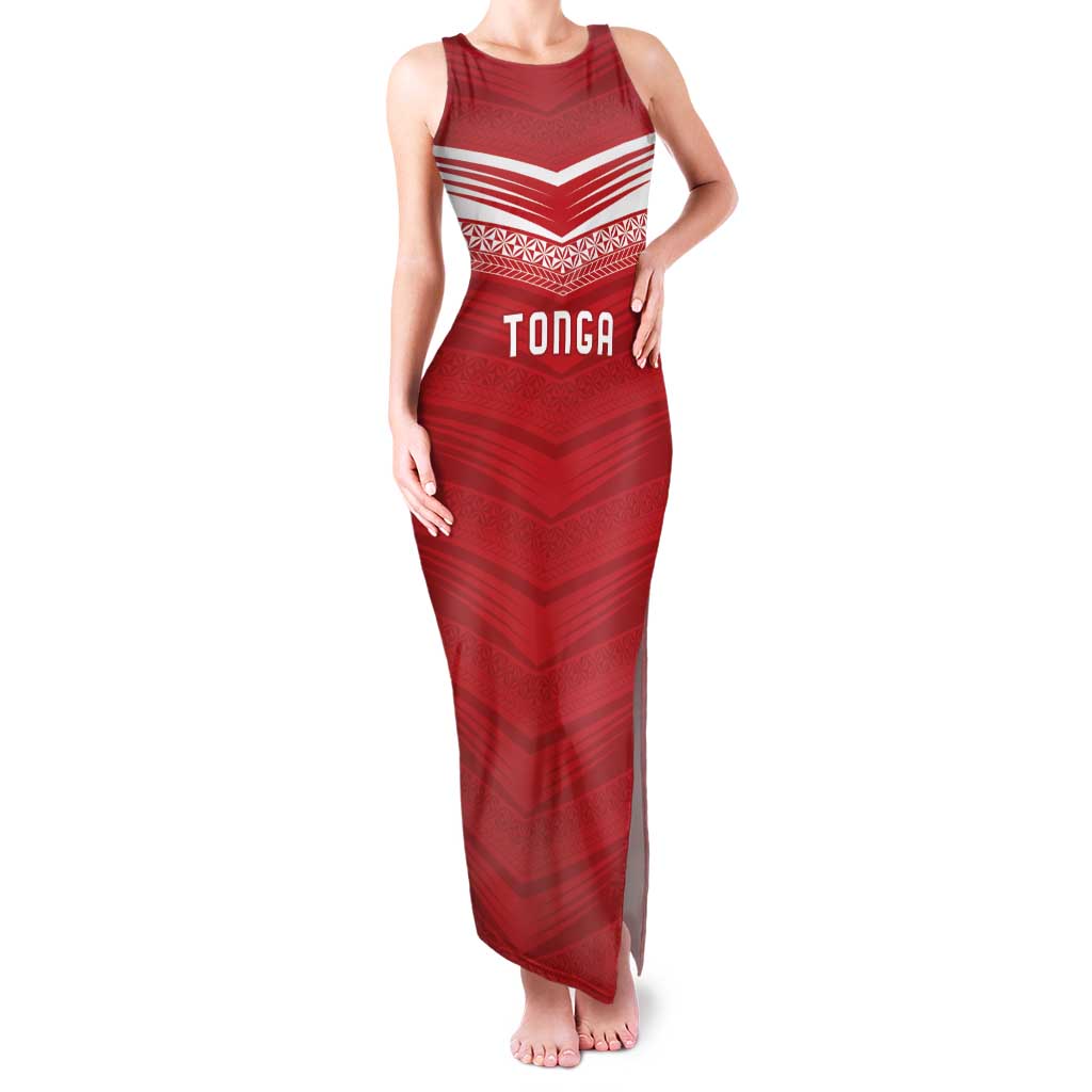 Custom Pacific Rugby Spirit Family Matching Tank Maxi Dress and Hawaiian Shirt Tonga Ngatu Pride Red Edition - Polynesian Pride