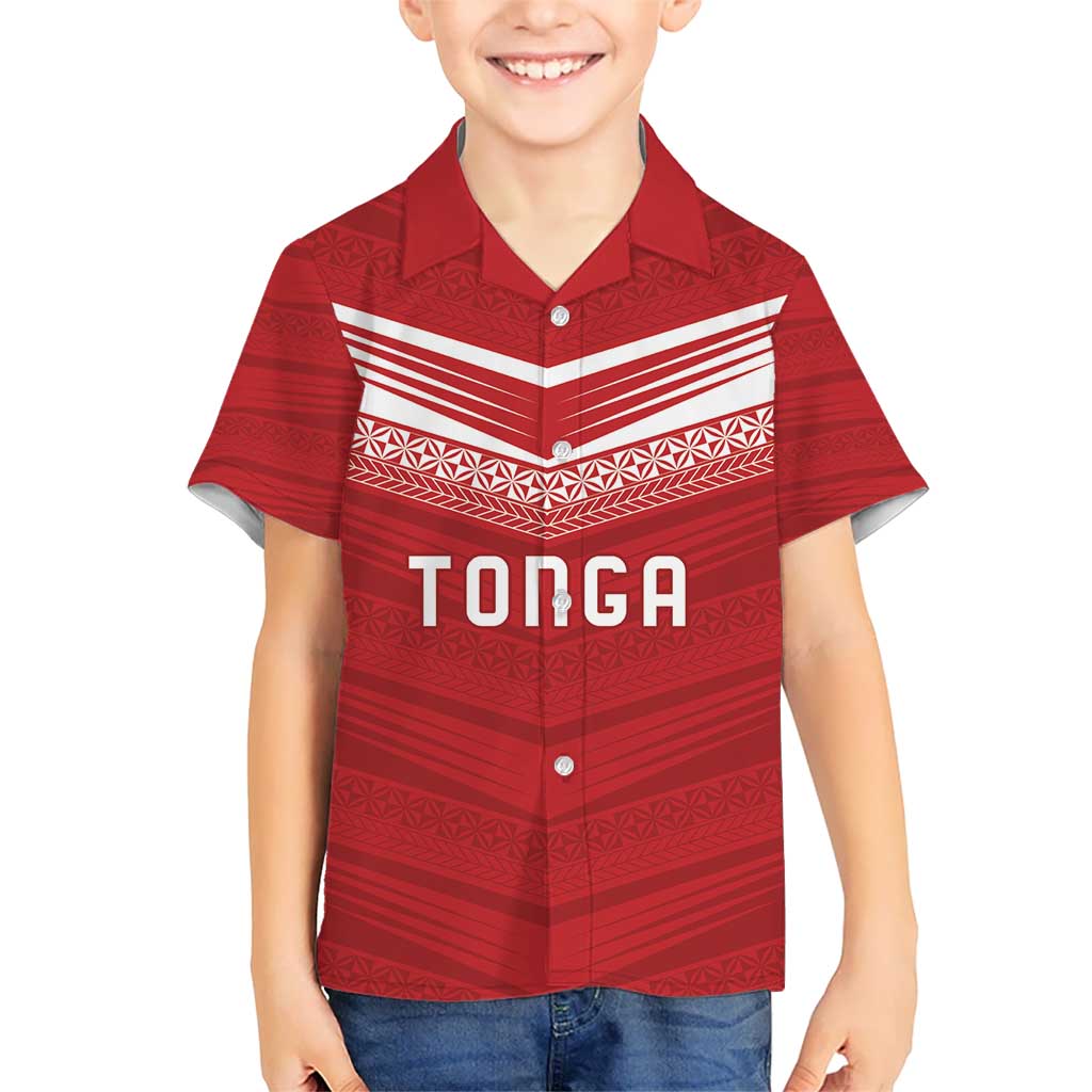 Custom Pacific Rugby Spirit Kid Hawaiian Shirt Tonga Ngatu Pride Red Edition - Polynesian Pride