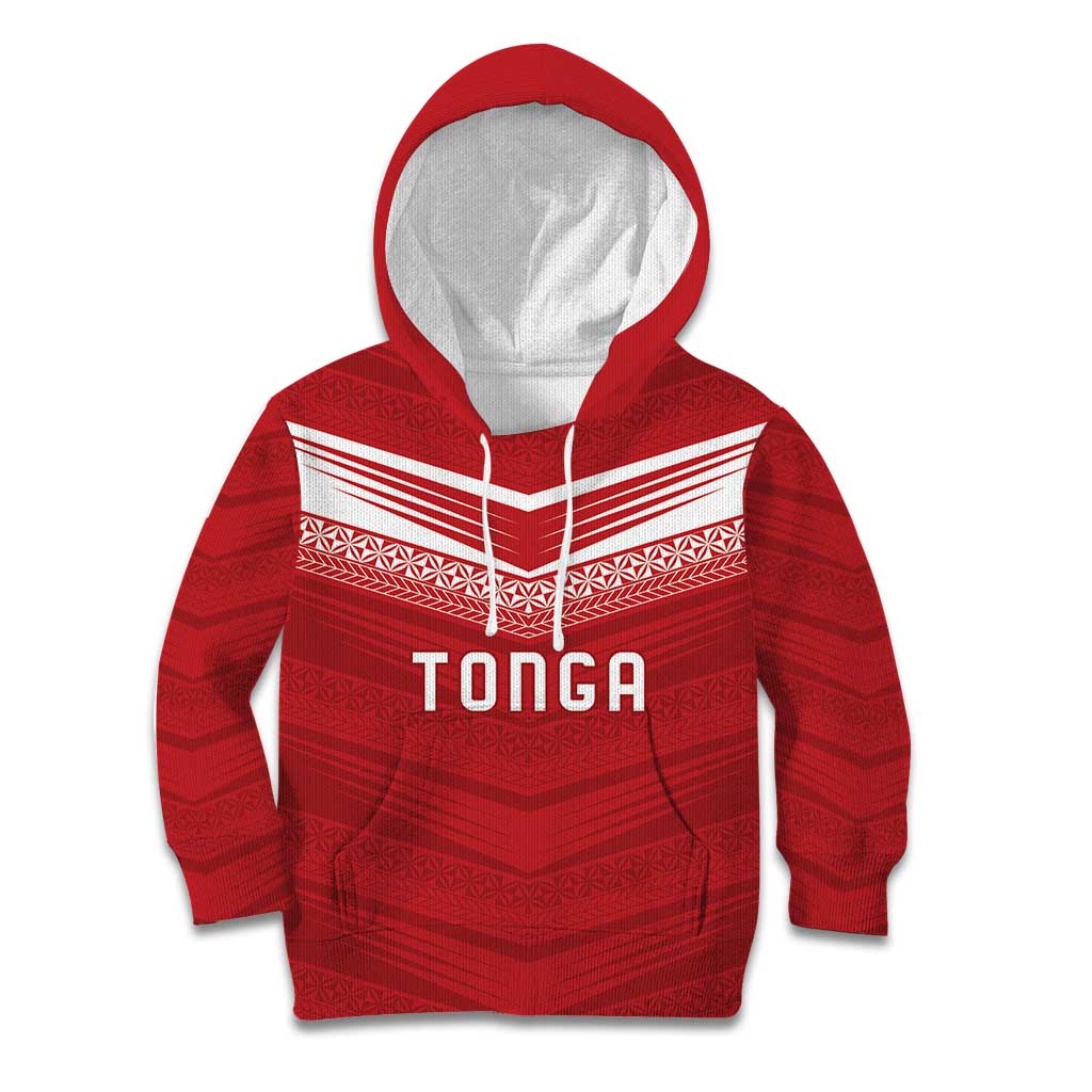 Custom Pacific Rugby Spirit Kid Hoodie Tonga Ngatu Pride Red Edition - Polynesian Pride
