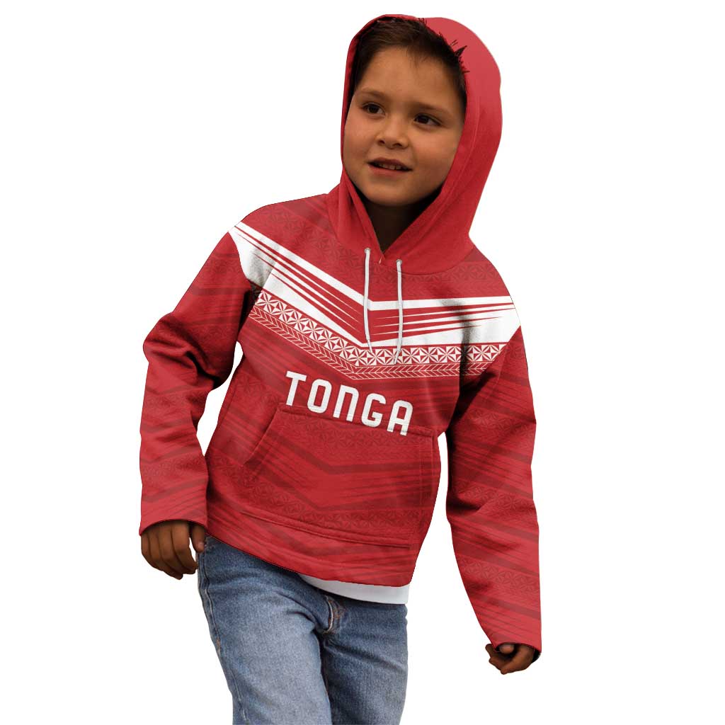 Custom Pacific Rugby Spirit Kid Hoodie Tonga Ngatu Pride Red Edition - Polynesian Pride