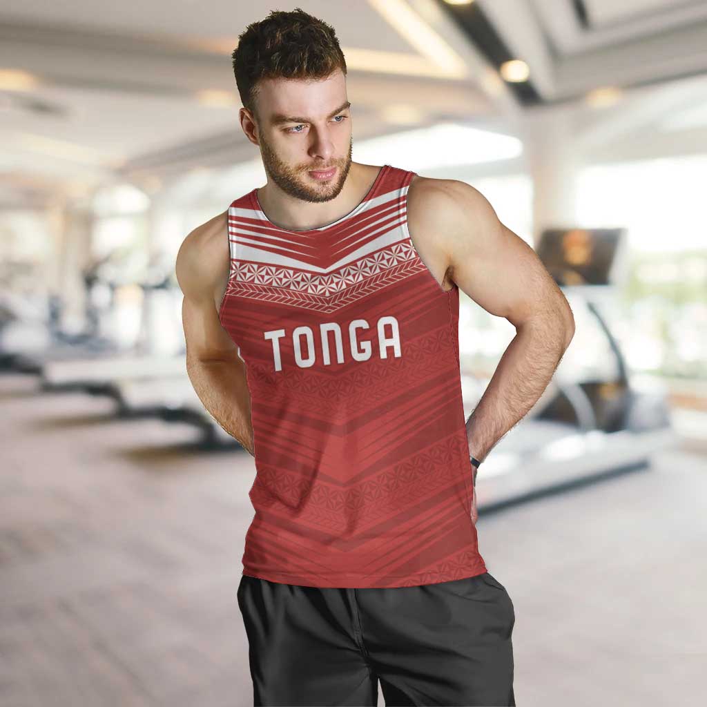 Custom Pacific Rugby Spirit Men Tank Top Tonga Ngatu Pride Red Edition - Polynesian Pride