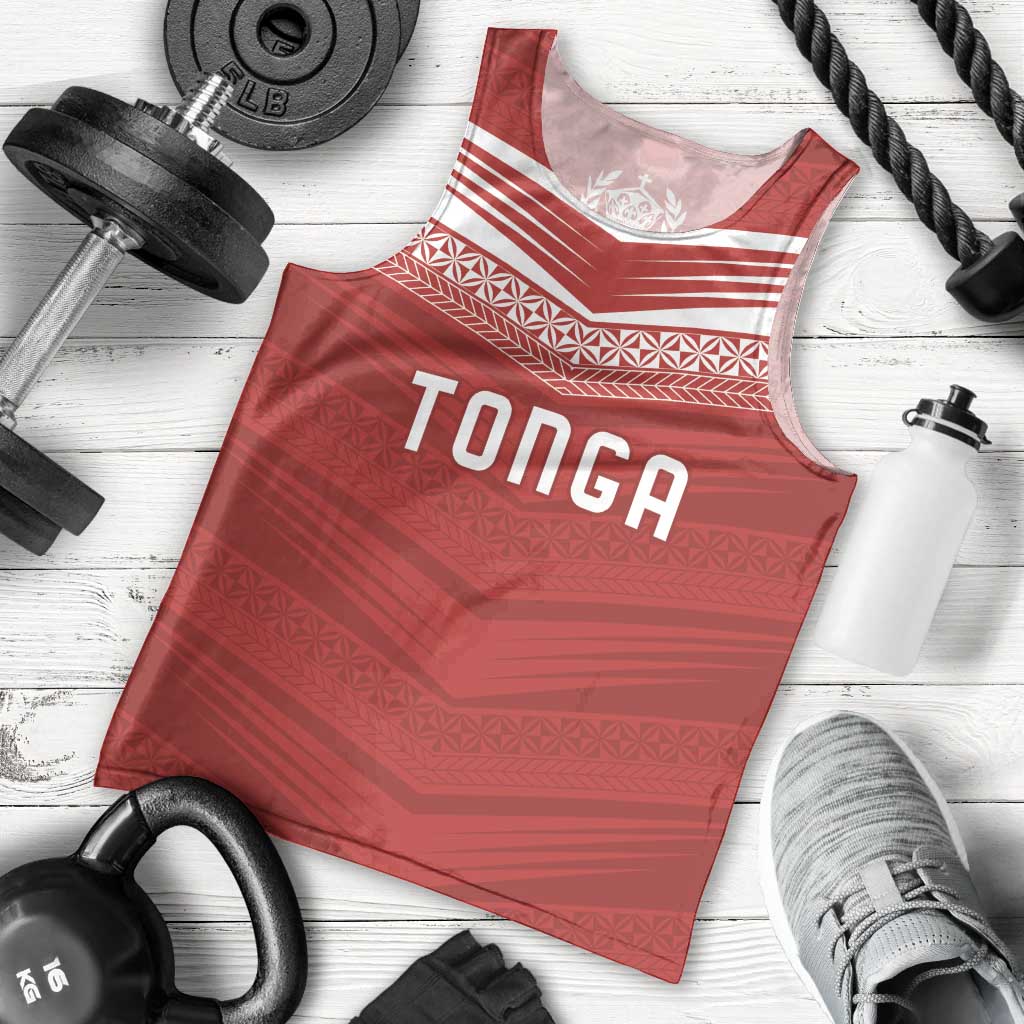 Custom Pacific Rugby Spirit Men Tank Top Tonga Ngatu Pride Red Edition - Polynesian Pride