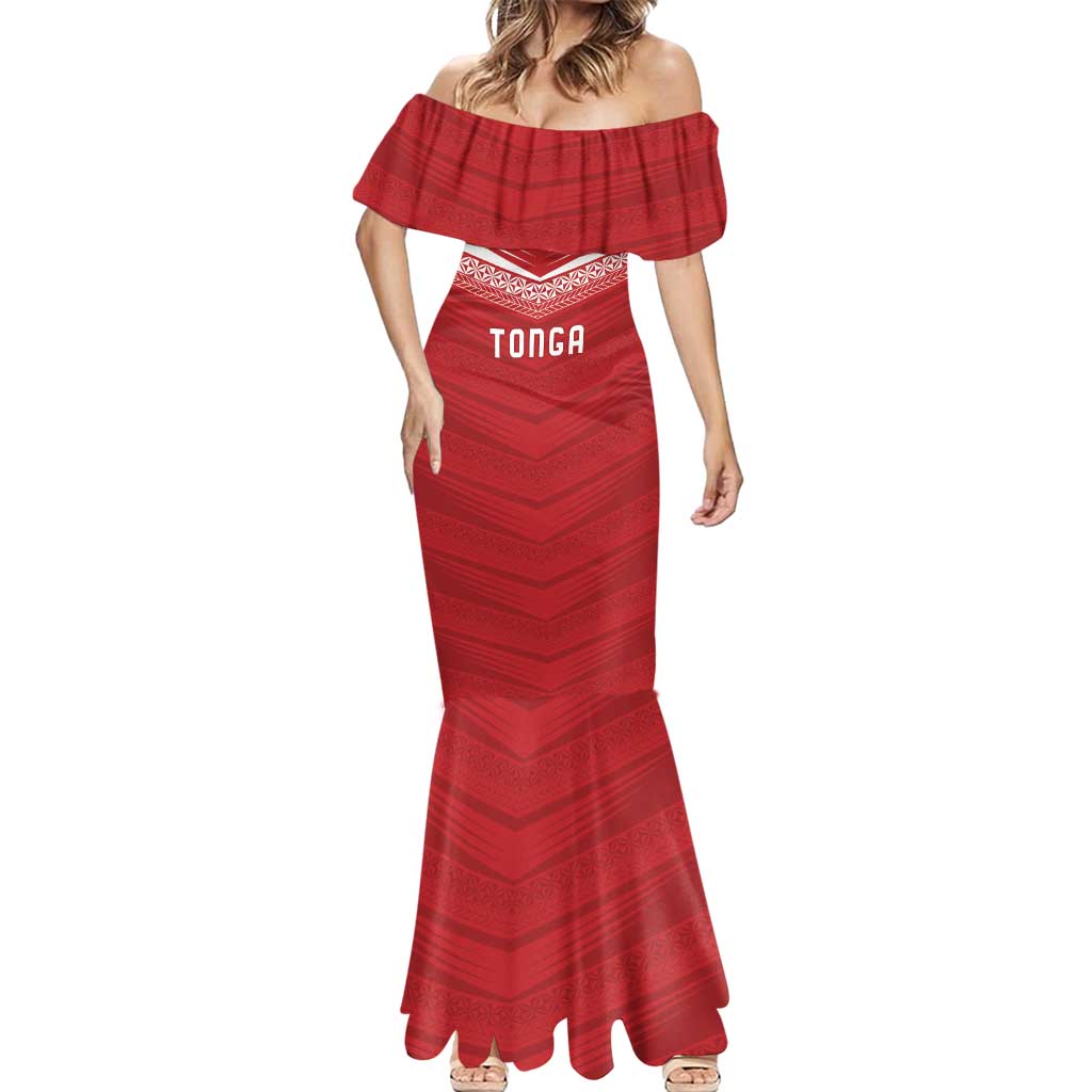 Custom Pacific Rugby Spirit Mermaid Dress Tonga Ngatu Pride Red Edition - Polynesian Pride