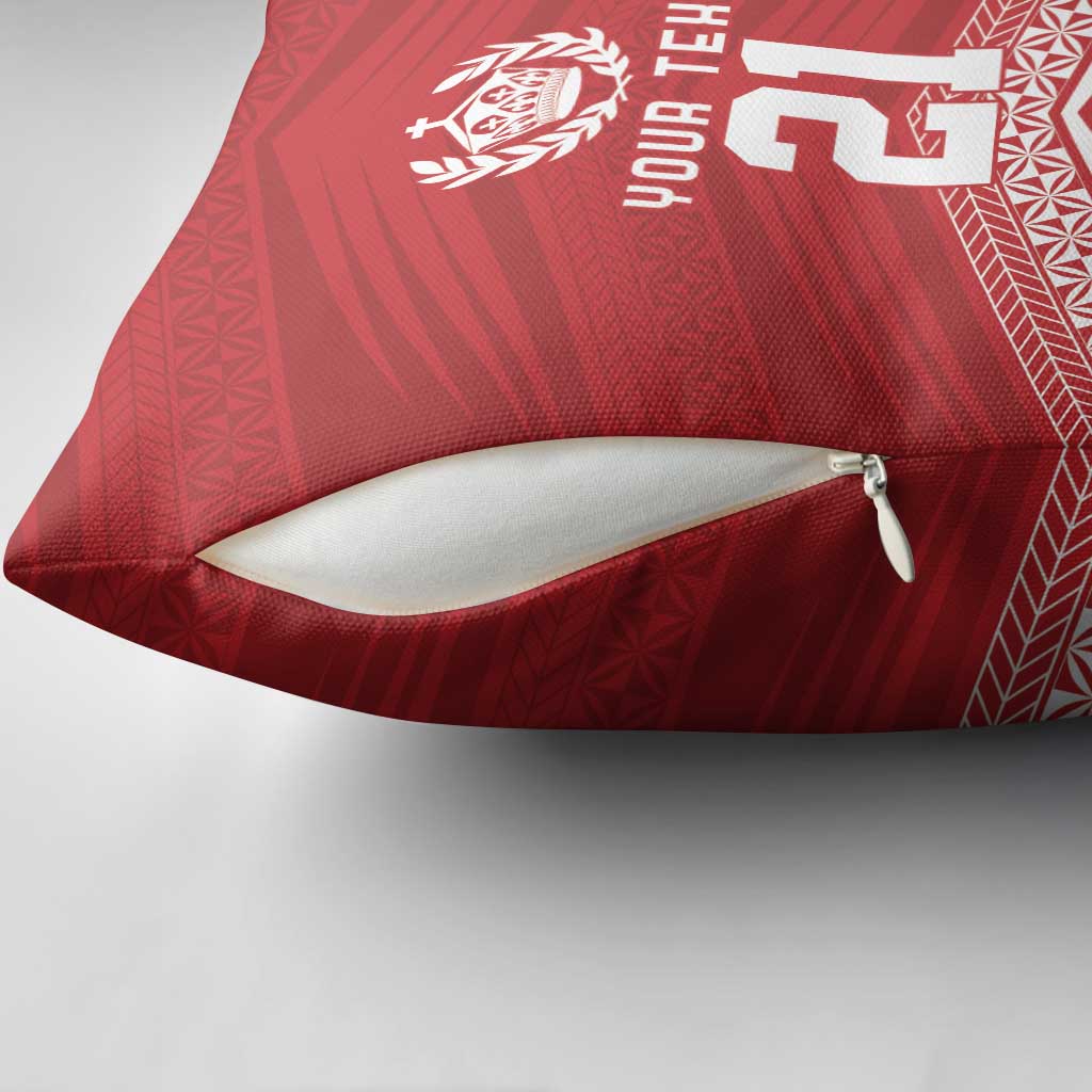 Custom Pacific Rugby Spirit Pillow Cover Tonga Ngatu Pride Red Edition - Polynesian Pride