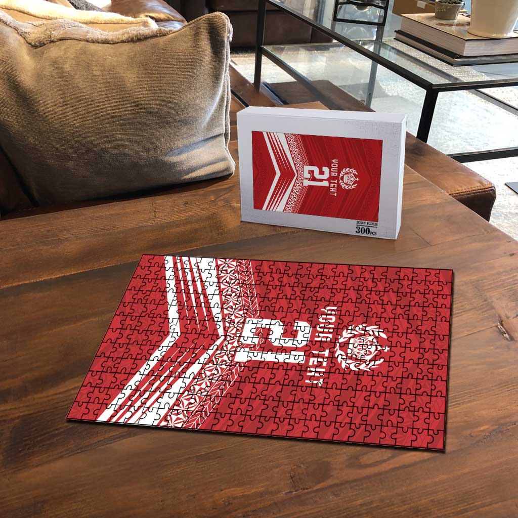 Custom Pacific Rugby Spirit Puzzle Tonga Ngatu Pride Red Edition - Polynesian Pride