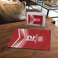 Custom Pacific Rugby Spirit Puzzle Tonga Ngatu Pride Red Edition - Polynesian Pride