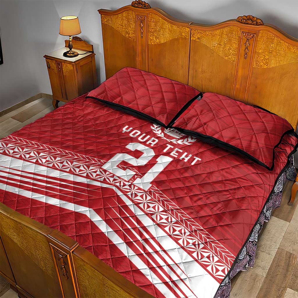 Custom Pacific Rugby Spirit Quilt Bed Set Tonga Ngatu Pride Red Edition - Polynesian Pride
