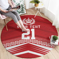 Custom Pacific Rugby Spirit Round Carpet Tonga Ngatu Pride Red Edition - Polynesian Pride
