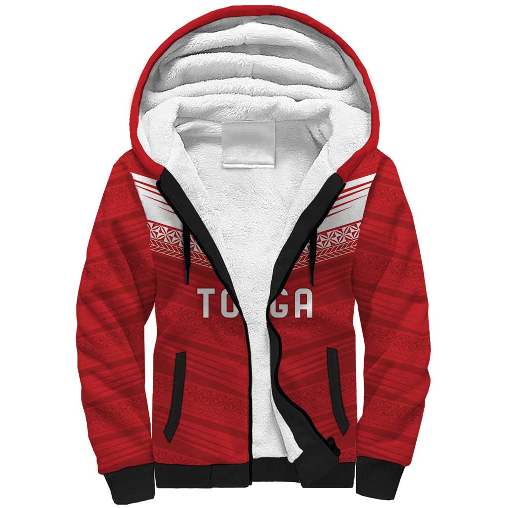 Custom Pacific Rugby Spirit Sherpa Hoodie Tonga Ngatu Pride Red Edition - Polynesian Pride
