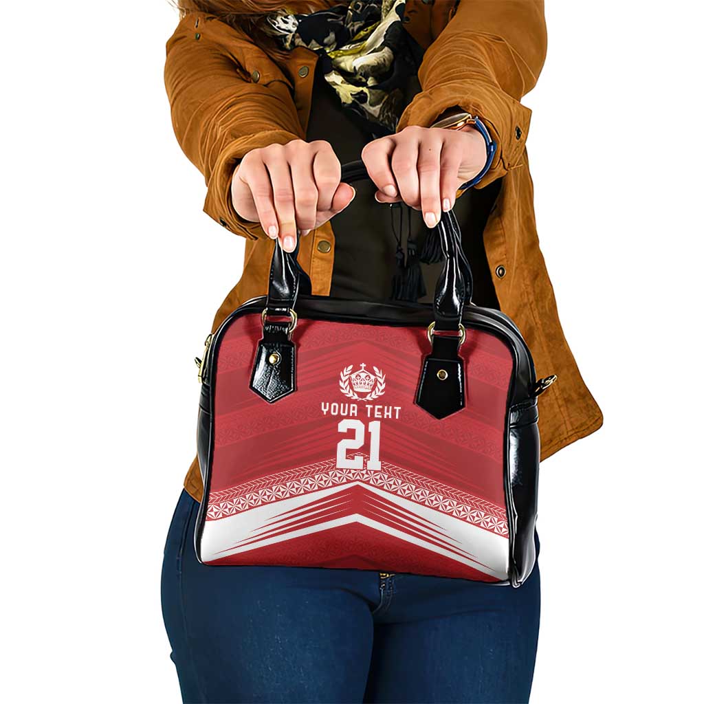 Custom Pacific Rugby Spirit Shoulder Handbag Tonga Ngatu Pride Red Edition - Polynesian Pride