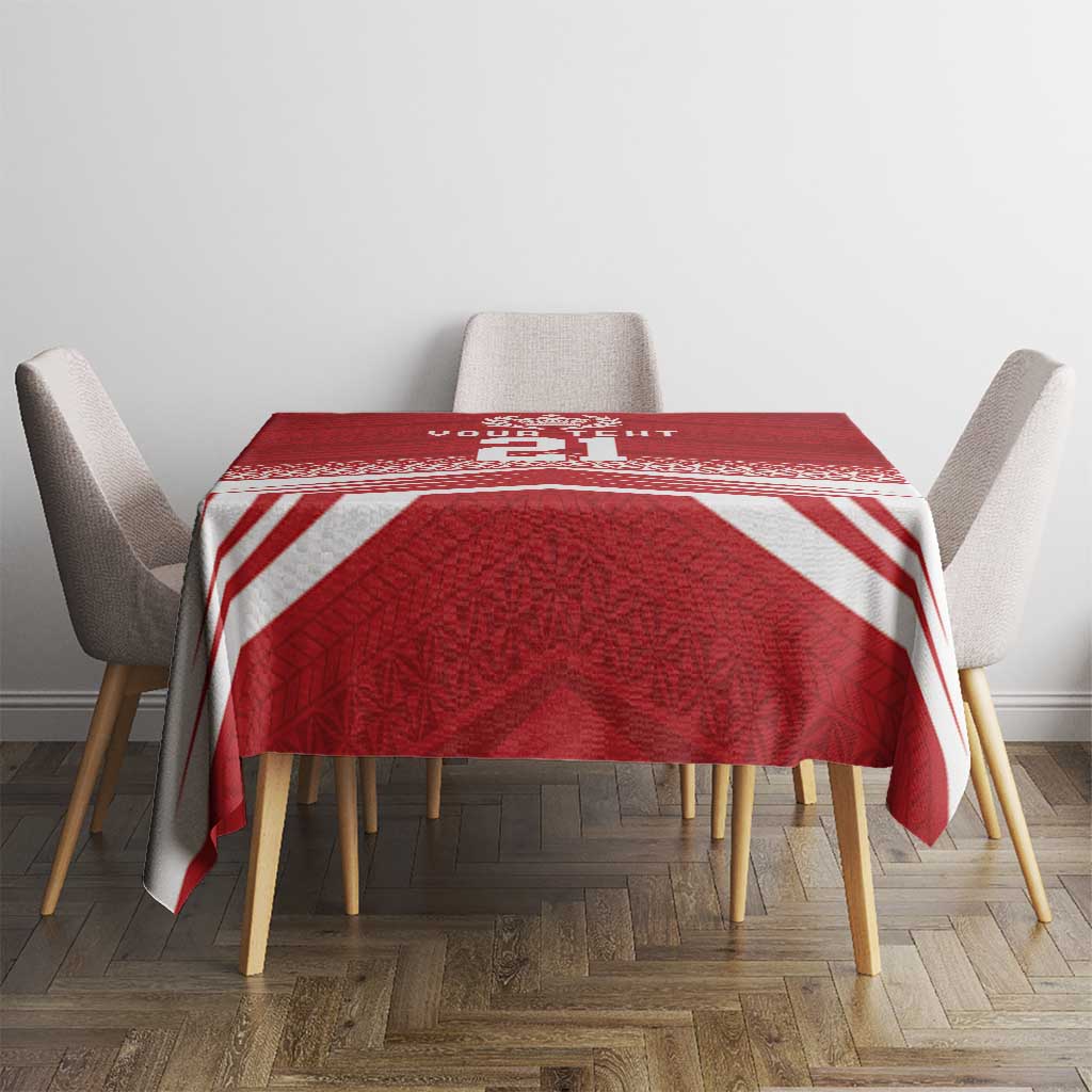 Custom Pacific Rugby Spirit Tablecloth Tonga Ngatu Pride Red Edition - Polynesian Pride